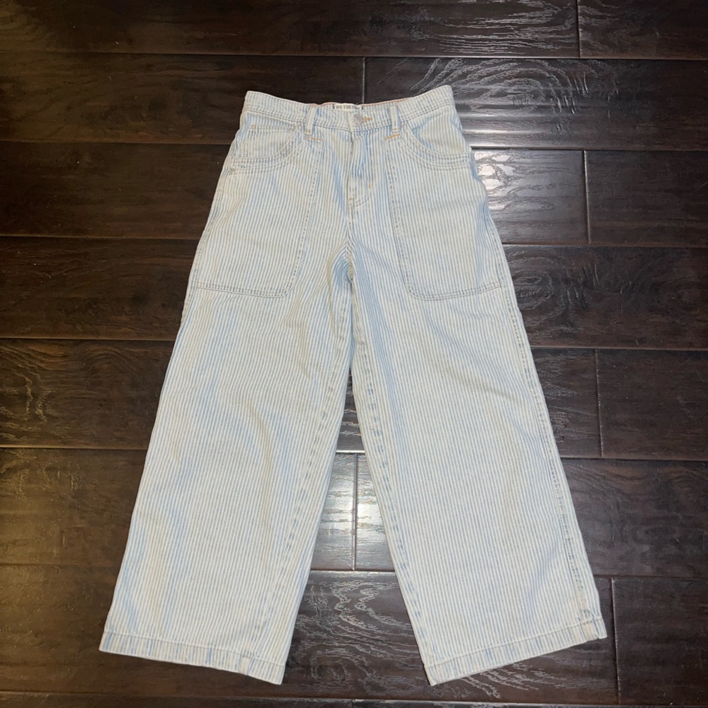 We The Free Piper Mid-Rise Crop Wide Leg Striped Jeans Size 24 Cargo Cotton